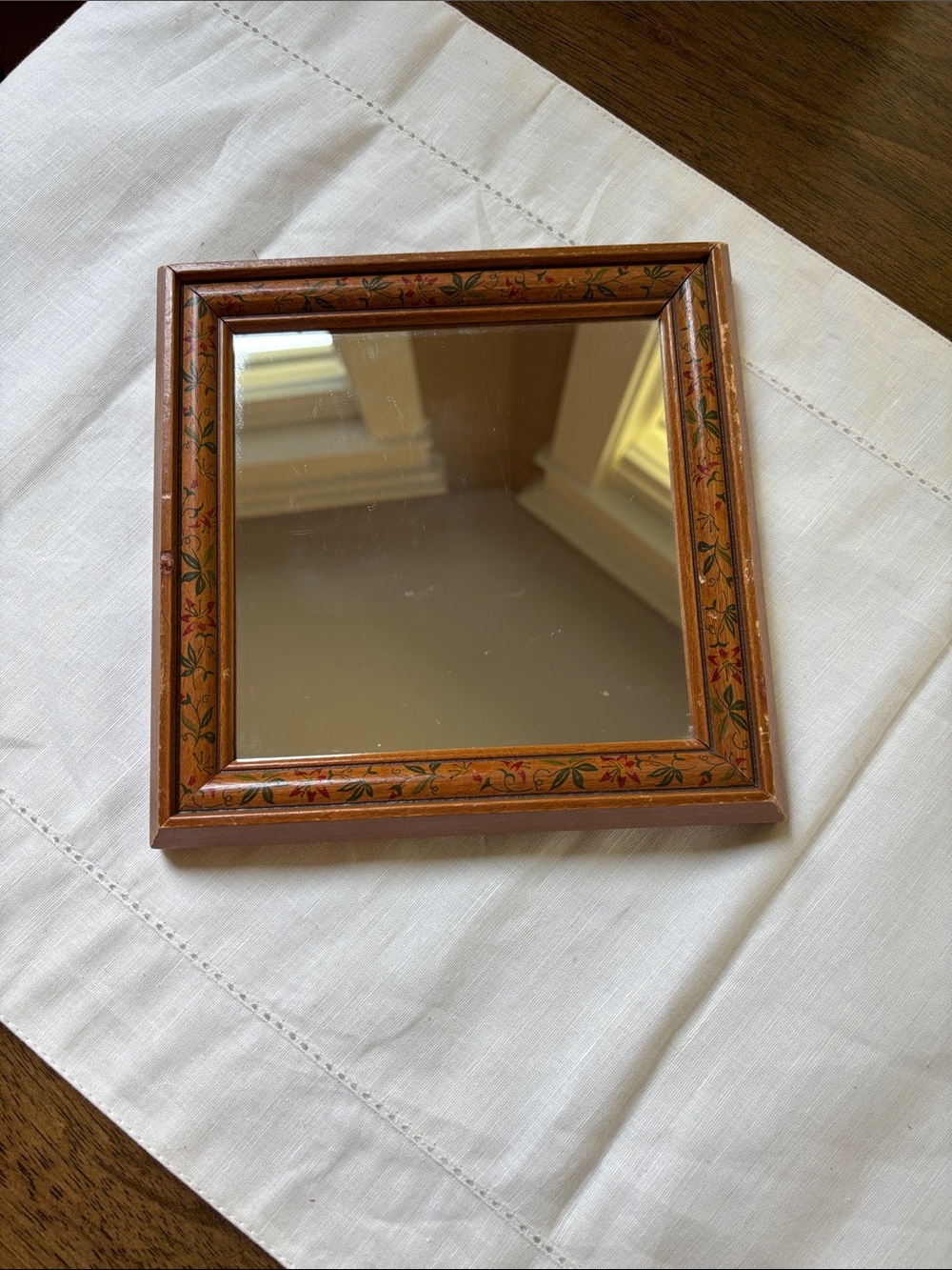 Home Interiors Hand-Painted Brown Floral Wood Wall Mirror